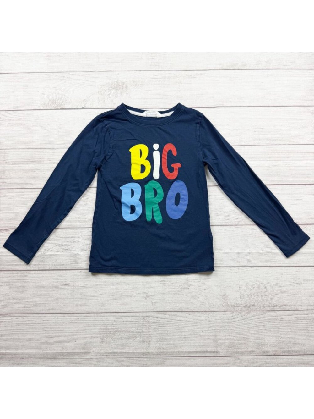 H&M Boys Navy Long Sleeve Big Bro Graphic Tee Cotton Blend 6-8